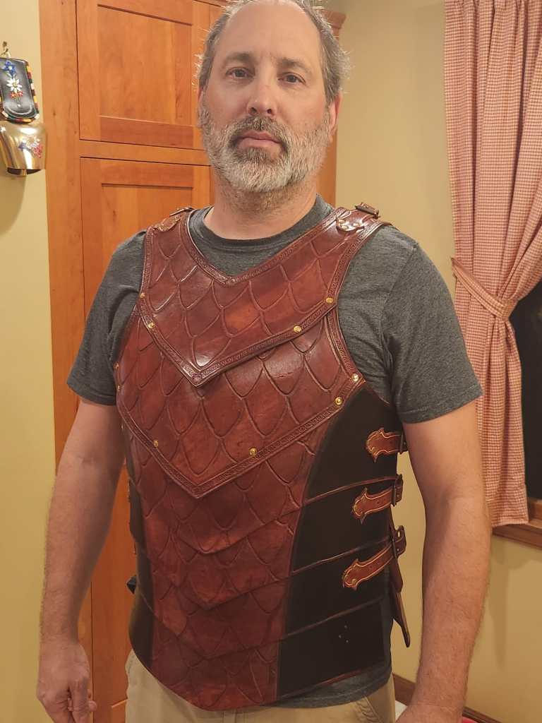 Handmade leather breastplate made in State College Pennsylvania by Kline's Leather Designs